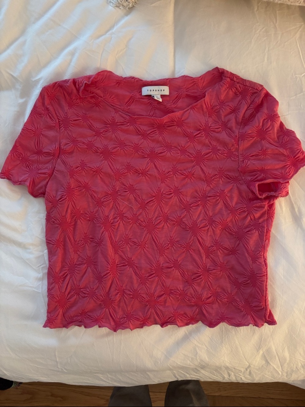 Topshop Pink Textured Short Sleeve Crop Tee